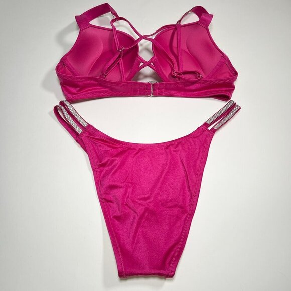 Victoria Secret 36B M Bombshell Push Up Bikini Top Set Shine Strap Berry Blush - Picture 7 of 12